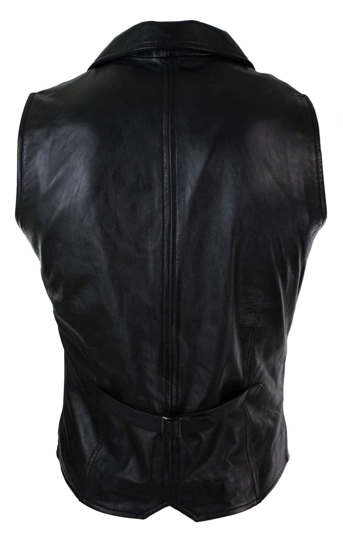 Chaleco elegante informal de cuero auténtico para hombre, color marrón claro y negro, estilo vintage retro-negro.