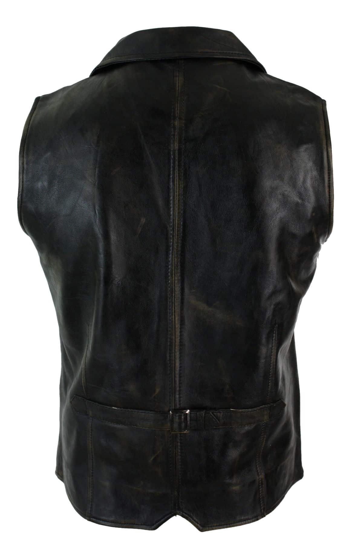 Chaleco elegante informal de cuero auténtico para hombre, color marrón claro y negro, estilo vintage retro-marrón.