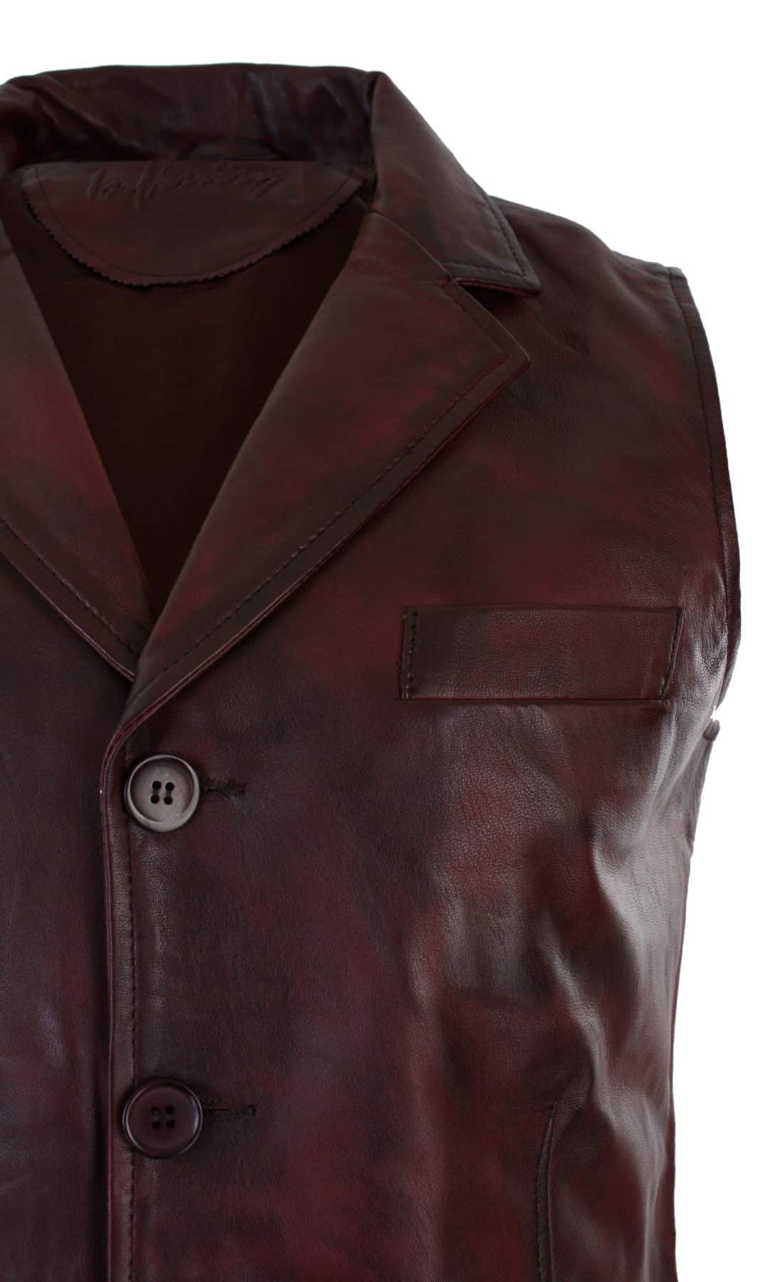 Chaleco de cuero auténtico para hombre, color marrón claro, negro, elegante e informal, estilo vintage retro-burdeos.