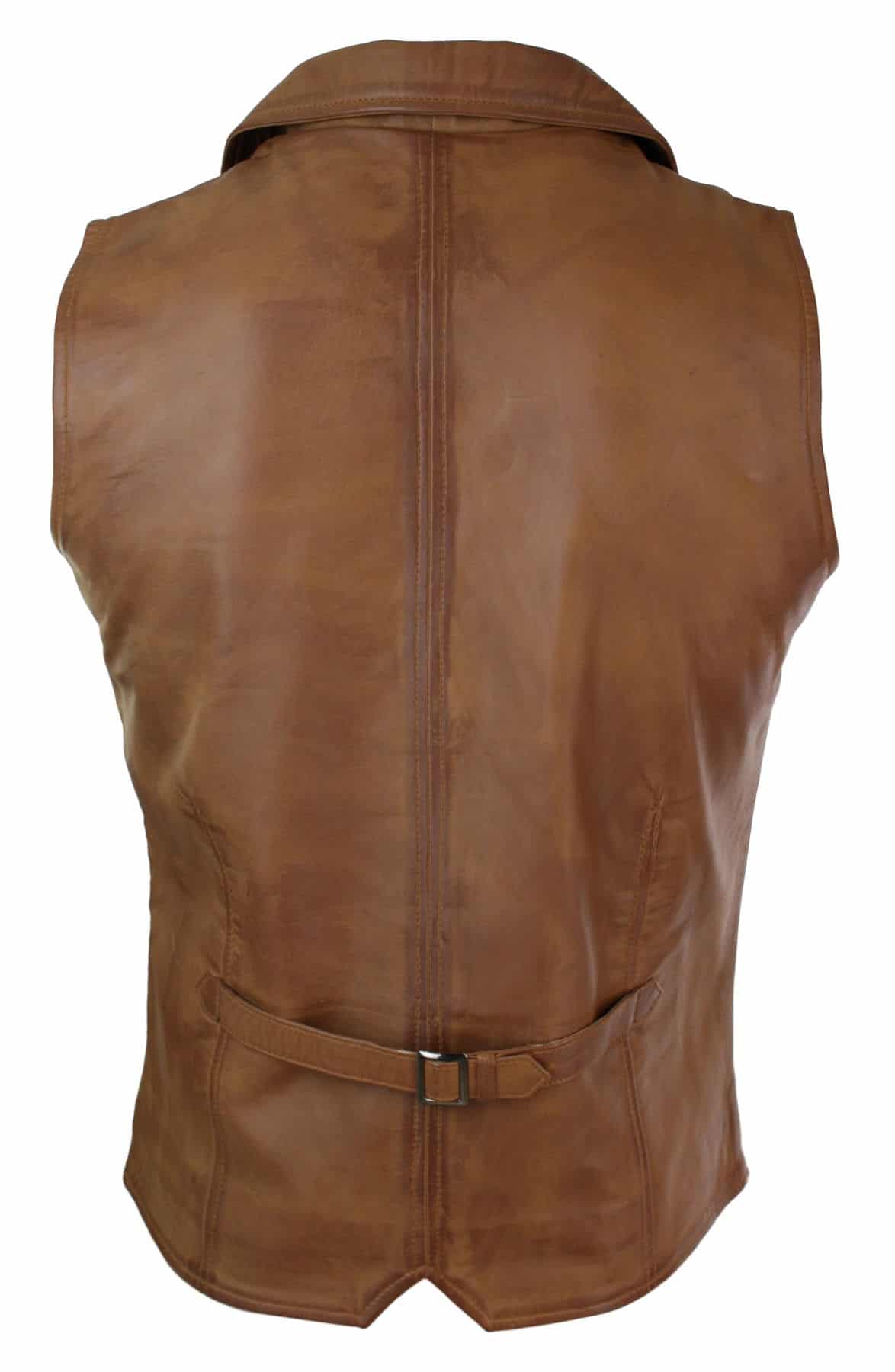 Chaleco de cuero auténtico para hombre, color marrón claro y negro, estilo vintage retro-marrón claro.