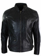 Chaqueta de cuero auténtico con cremallera, estilo motero, elegante e informal para hombre, color negro, marrón y verde oliva.
