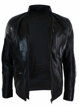 Chaqueta de cuero auténtico con cremallera, estilo motero, elegante e informal para hombre, color negro, marrón y verde oliva.