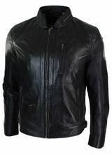 Chaqueta de cuero auténtico con cremallera, estilo motero, elegante e informal para hombre, color negro, marrón y verde oliva.