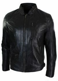 Chaqueta de cuero auténtico con cremallera, estilo motero, elegante e informal para hombre, color negro, marrón y verde oliva.