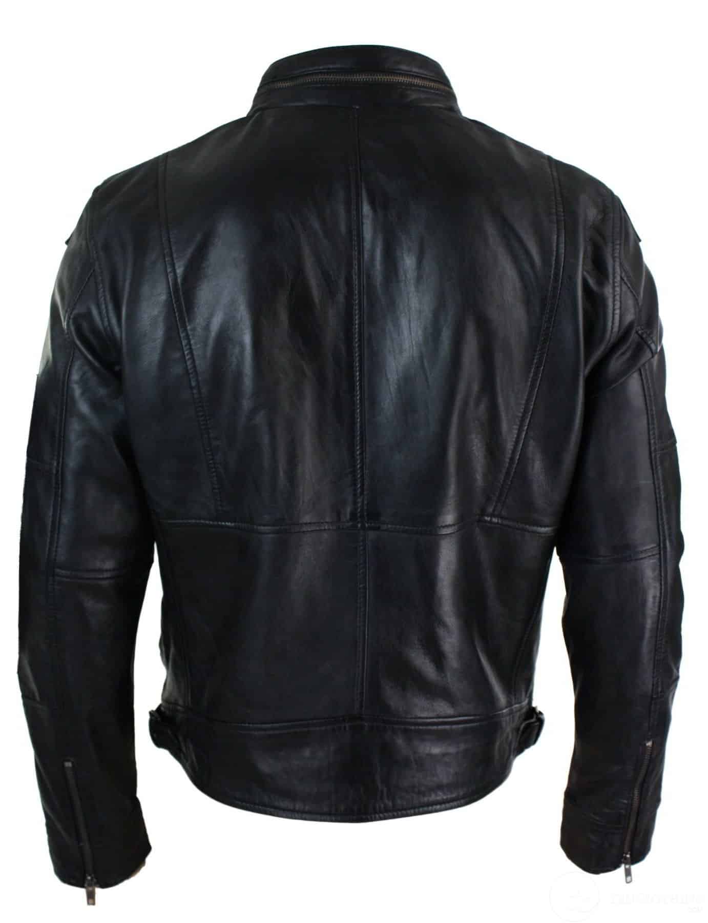 Chaqueta de cuero auténtico con cremallera, estilo motero, elegante e informal para hombre, color negro, marrón y verde oliva.