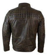 Chaqueta de motorista para hombre de cuero auténtico, corte entallado, con cremallera y costuras de diseño - Marrón