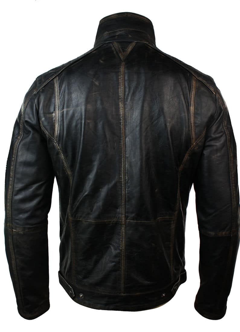 Chaqueta de cuero auténtico lavado estilo retro vintage desgastado, color negro, para hombre.