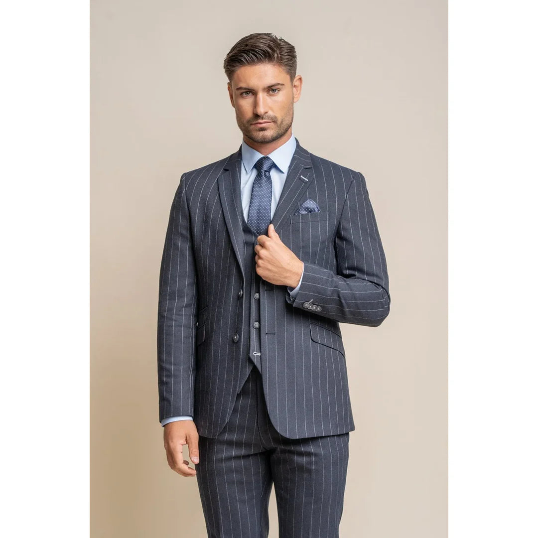 Invincible - Blazer de raya diplomática azul marino para hombre