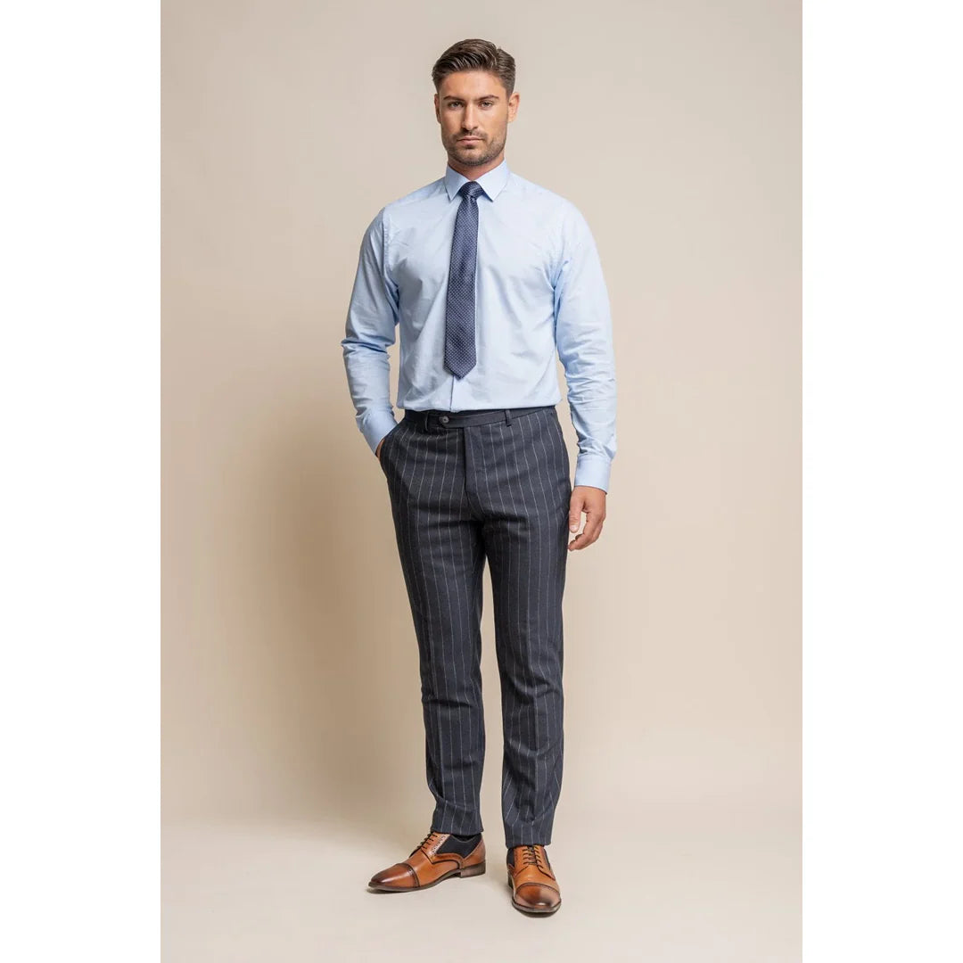 Invincible - Pantalones de hombre azul marino a rayas finas