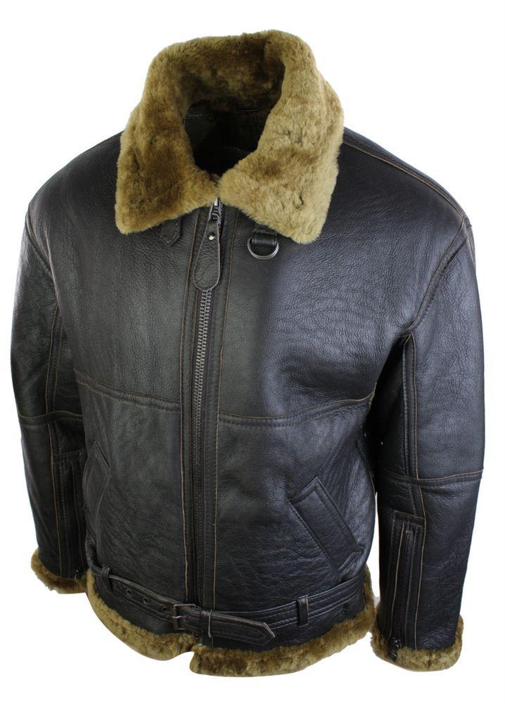 Chaqueta de piloto de piel de oveja original de la RAF para hombre, color marrón clásico, color jengibre.