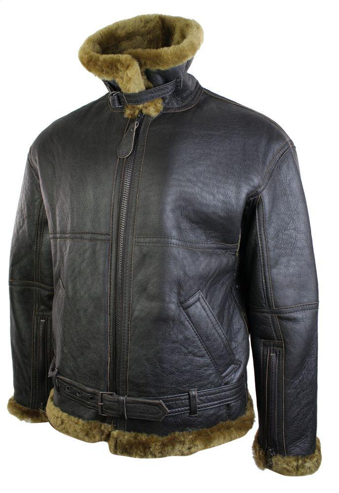 Chaqueta de piloto de piel de oveja original de la RAF para hombre, color marrón clásico, color jengibre.