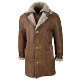Chaqueta de hombre de 3/4 estilo duffle, de piel de oveja, larga, con botones y cremallera, cálida - Marrón claro