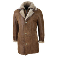 Chaqueta de hombre de 3/4 estilo duffle, de piel de oveja, larga, con botones y cremallera, cálida - Marrón claro
