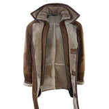 Chaqueta de hombre de 3/4 estilo duffle, de piel de oveja, larga, con botones y cremallera, cálida - Marrón claro