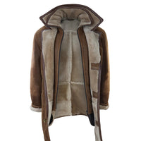 Chaqueta de hombre de 3/4 estilo duffle, de piel de oveja, larga, con botones y cremallera, cálida - Marrón claro