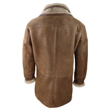 Chaqueta de hombre de 3/4 estilo duffle, de piel de oveja, larga, con botones y cremallera, cálida - Marrón claro