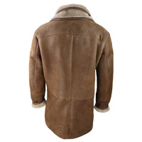 Chaqueta de hombre de 3/4 estilo duffle, de piel de oveja, larga, con botones y cremallera, cálida - Marrón claro
