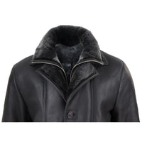 Chaqueta de hombre de 3/4 estilo duffle, de piel de oveja, larga, con botones y cremallera, cálida - Negra