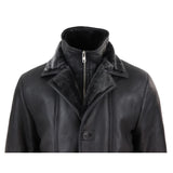 Chaqueta de hombre de 3/4 estilo duffle, de piel de oveja, larga, con botones y cremallera, cálida - Negra