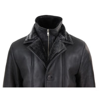 Chaqueta de hombre de 3/4 estilo duffle, de piel de oveja, larga, con botones y cremallera, cálida - Negra
