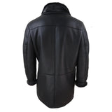 Chaqueta de hombre de 3/4 estilo duffle, de piel de oveja, larga, con botones y cremallera, cálida - Negra