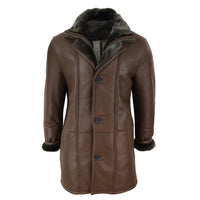 Chaqueta de hombre de 3/4 estilo duffle, de piel de oveja, larga, con botones y cremallera, cálida - Marrón