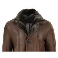 Chaqueta de hombre de 3/4 estilo duffle, de piel de oveja, larga, con botones y cremallera, cálida - Marrón