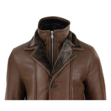 Chaqueta de hombre de 3/4 estilo duffle, de piel de oveja, larga, con botones y cremallera, cálida - Marrón