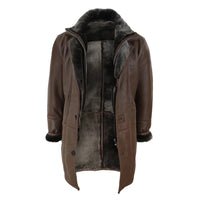 Chaqueta de hombre de 3/4 estilo duffle, de piel de oveja, larga, con botones y cremallera, cálida - Marrón