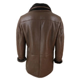 Chaqueta de hombre de 3/4 estilo duffle, de piel de oveja, larga, con botones y cremallera, cálida - Marrón
