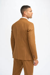 James - Traje de tres piezas de lana color marrón camel para hombre, corte sastre