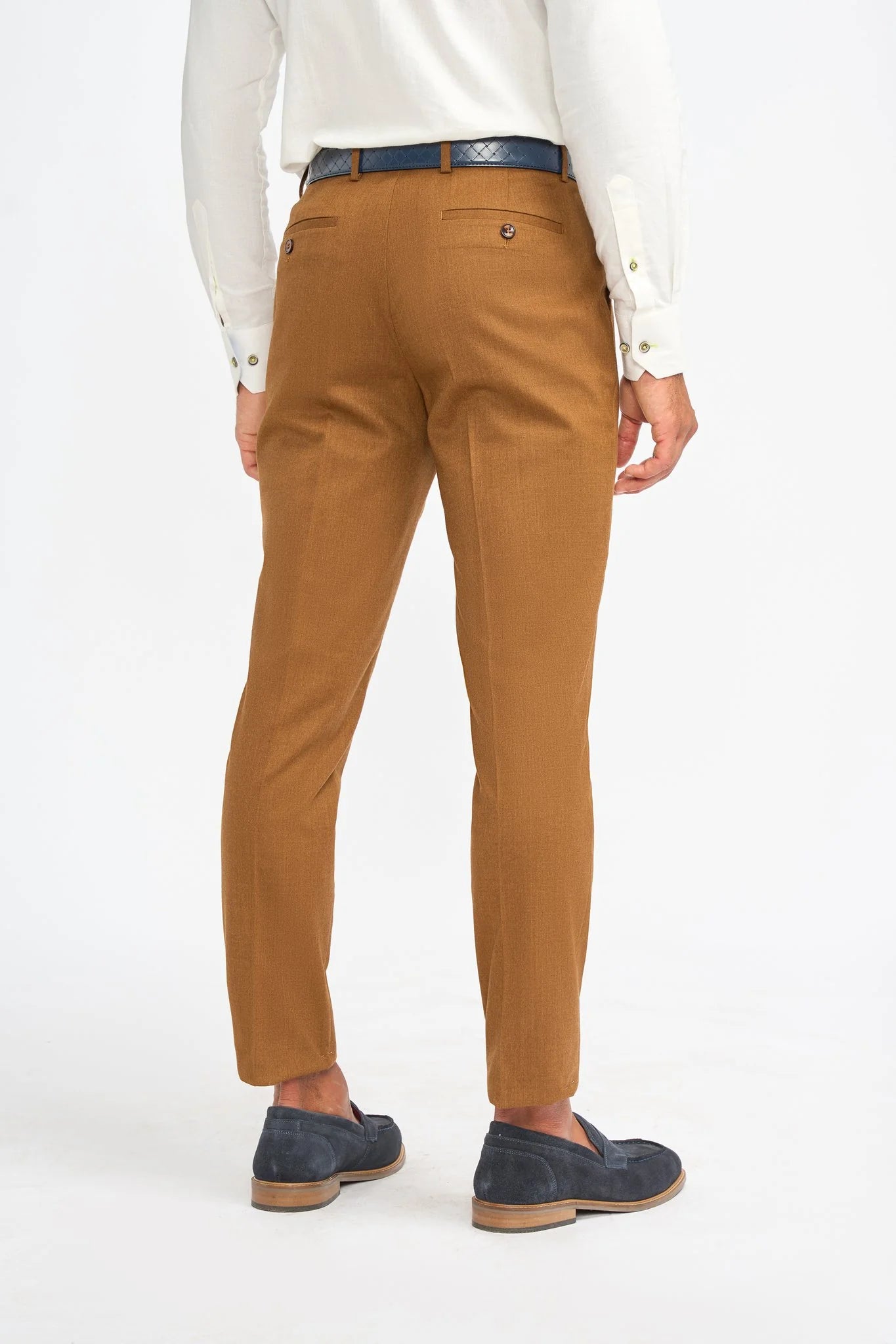 James - Traje de tres piezas de lana color marrón camel para hombre, corte sastre