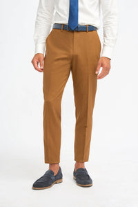 James - Traje de tres piezas de lana color marrón camel para hombre, corte sastre