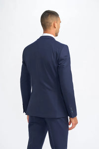 James - Traje de tres piezas de lana azul marino para hombre, corte entallado.