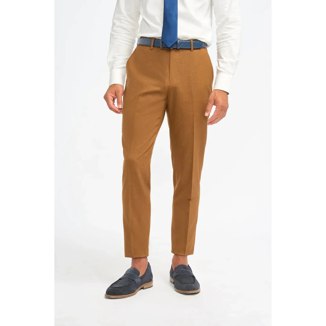 James - Pantalones formales de hombre color marrón camel