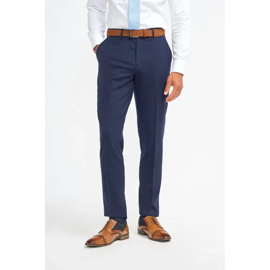 James - Pantalones formales de lana azul marino para hombre