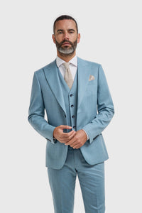 James - Traje de tres piezas texturizado azul claro para hombre