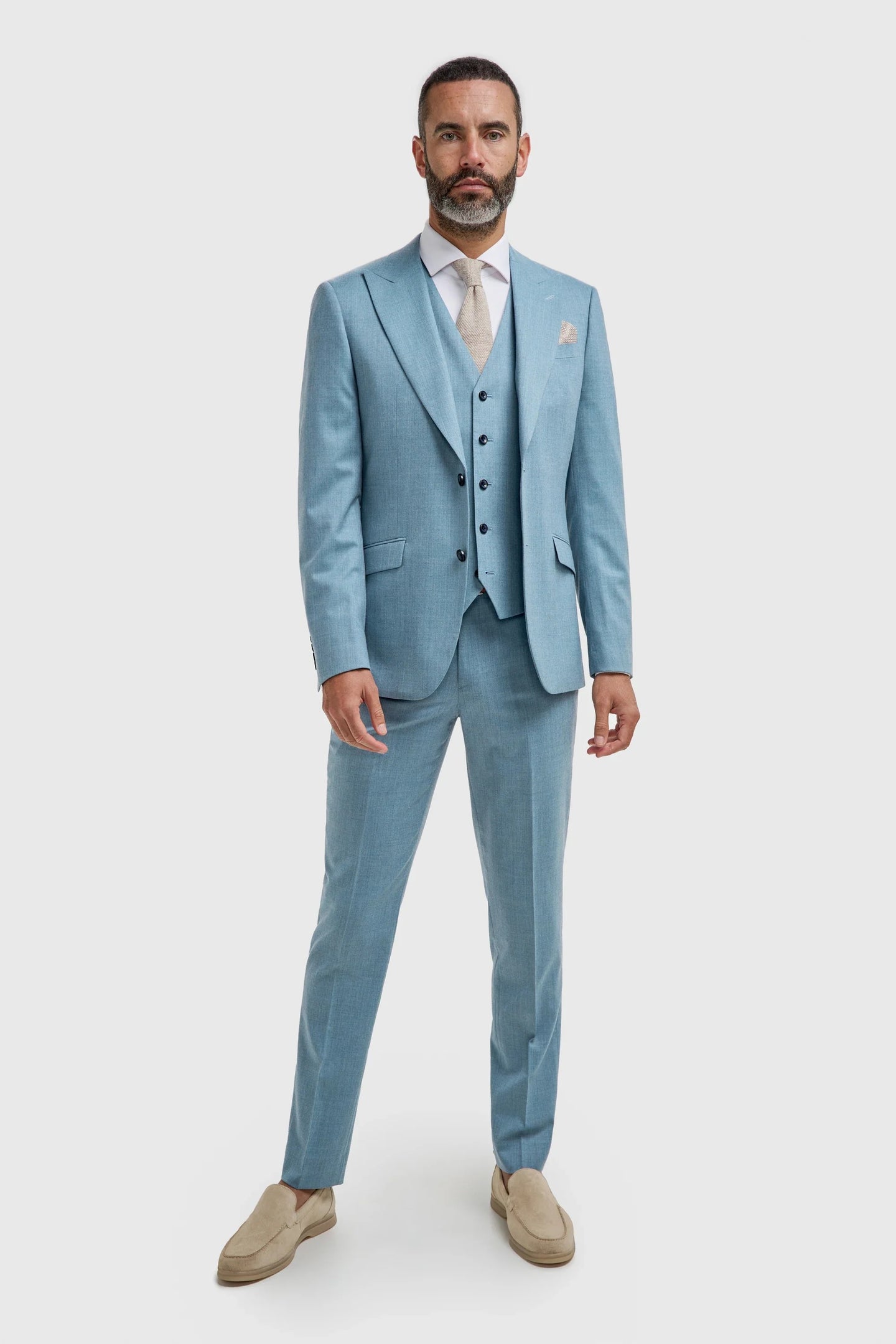 James - Traje de tres piezas texturizado azul claro para hombre