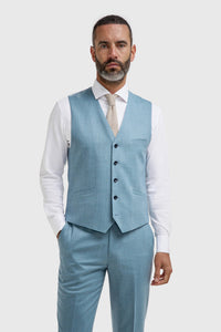 James - Traje de tres piezas texturizado azul claro para hombre