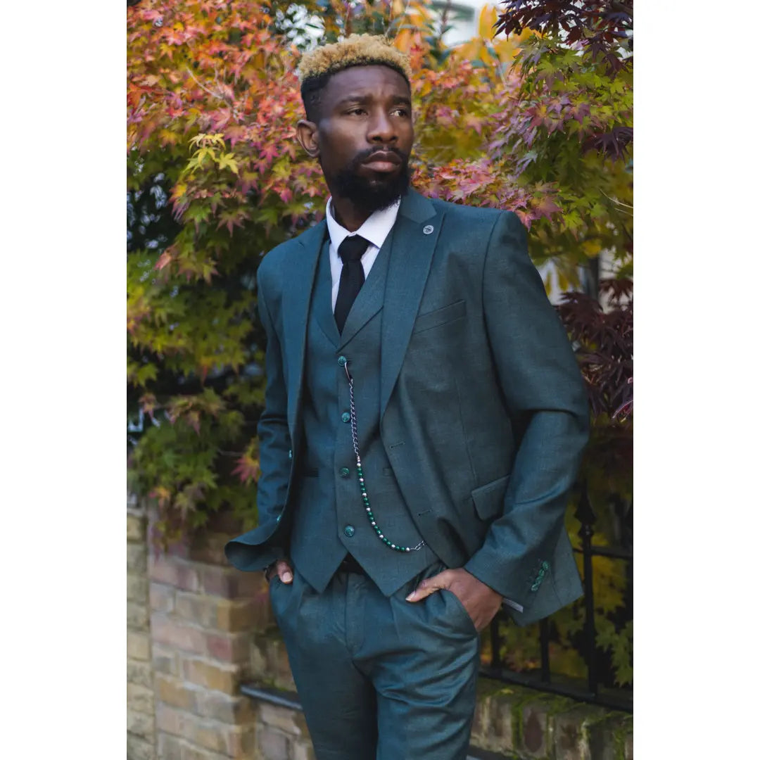 Traje clásico de tres piezas verde para hombre de James