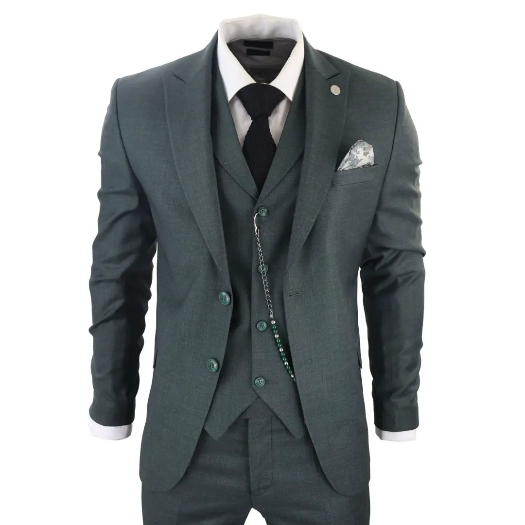 Traje clásico de tres piezas verde para hombre de James