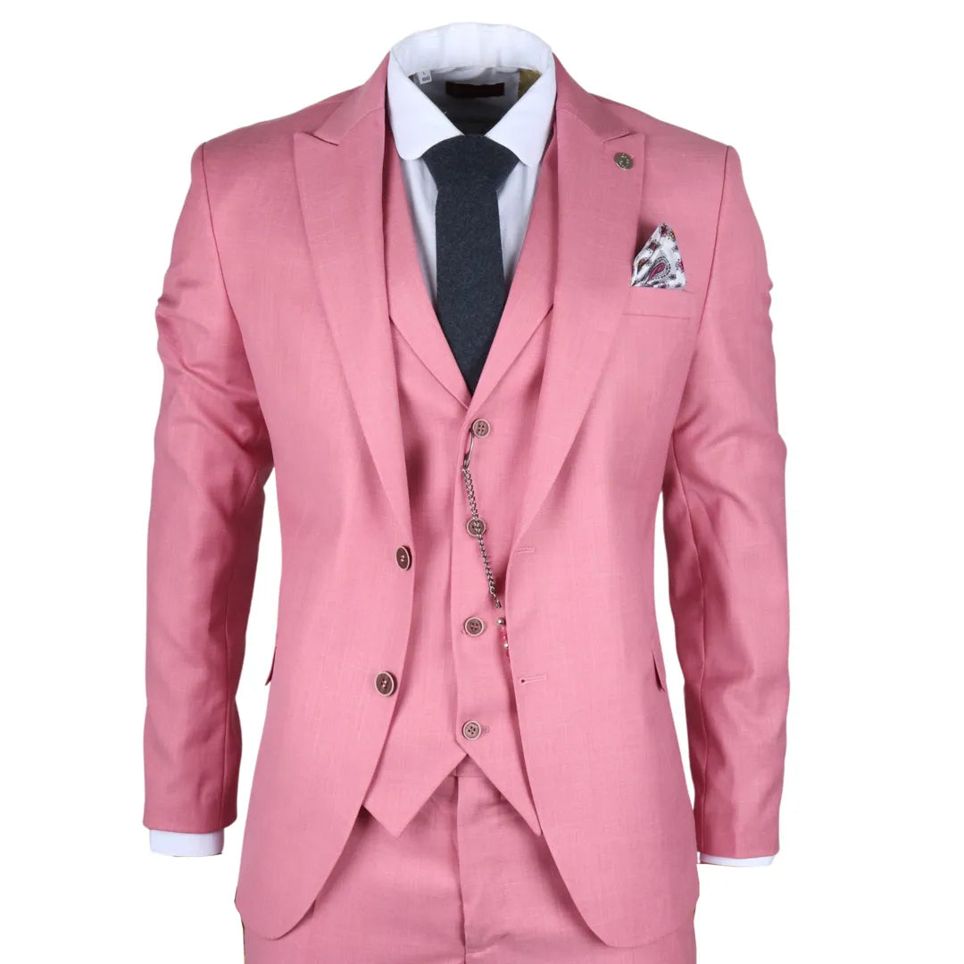 Traje de tres piezas rosa de corte sastre para hombre de James