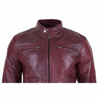 Chaqueta de motorista de cuero auténtico para hombre - Color vino
