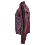 Chaqueta de motorista de cuero auténtico para hombre - Color vino