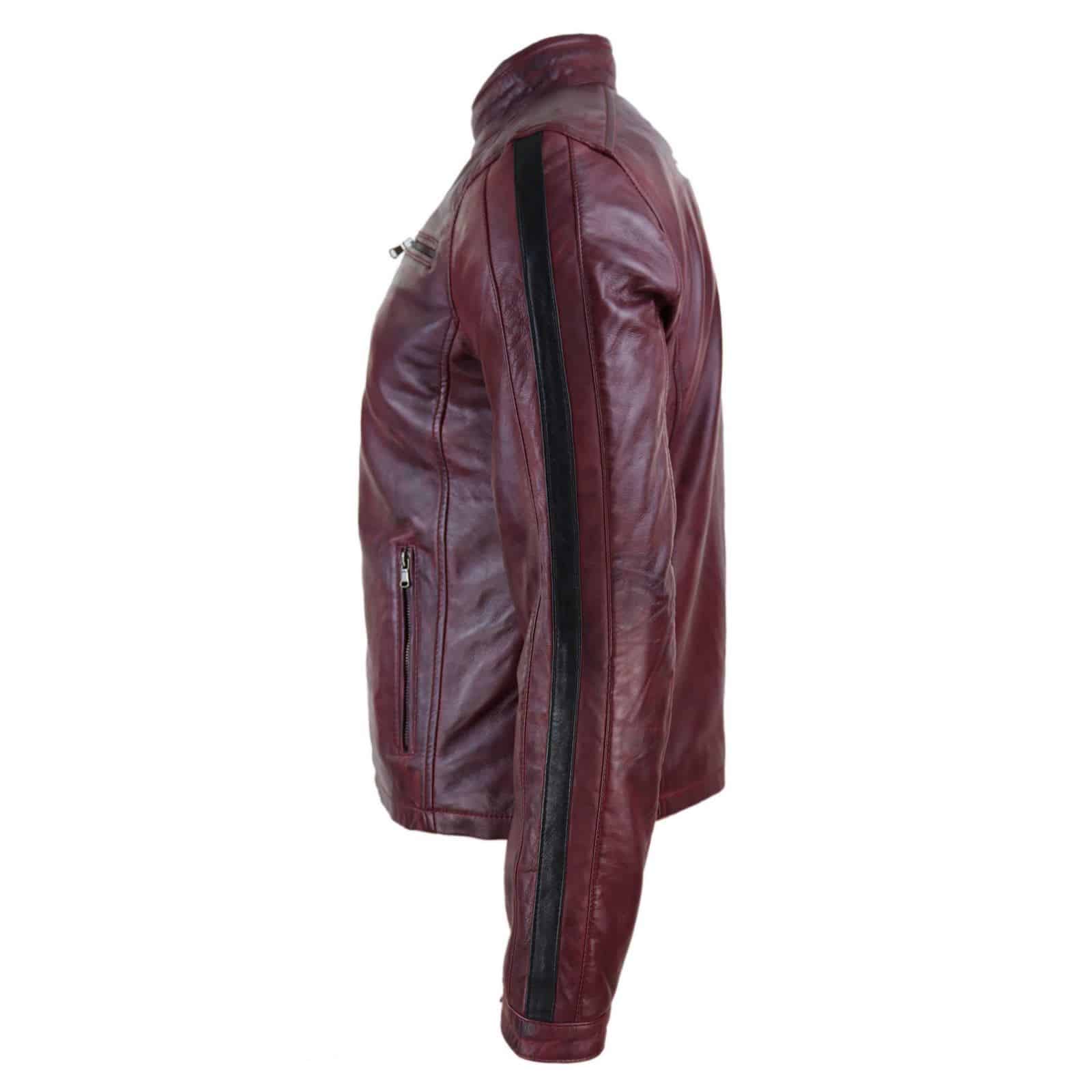 Chaqueta de motorista de cuero auténtico para hombre - Color vino