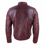 Chaqueta de motorista de cuero auténtico para hombre - Color vino