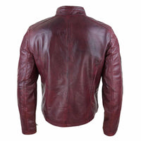 Chaqueta de motorista de cuero auténtico para hombre - Color vino