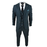 Traje de tres piezas para hombre Jasper, color verde oliva con estampado Príncipe de Gales y cuadros negros.