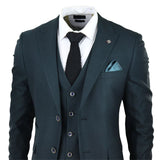 Traje de tres piezas para hombre Jasper, color verde oliva con estampado Príncipe de Gales y cuadros negros.