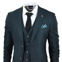Traje de tres piezas para hombre Jasper, color verde oliva con estampado Príncipe de Gales y cuadros negros.